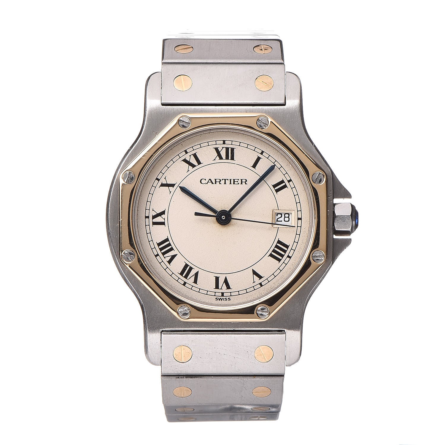 Cartier Stainless Steel 18K Yellow Gold 29mm Santos Octagon Quartz Watch 1 of 9