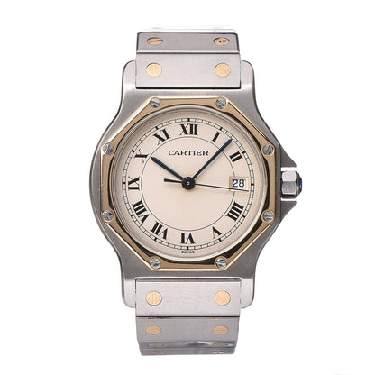 Cartier Stainless Steel 18K Yellow Gold 29mm Santos Octagon Quartz Watch 1 of 9