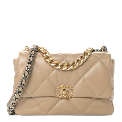 Chanel Lambskin Quilted Large Chanel 19 Flap Dark Beige 1 of 11
