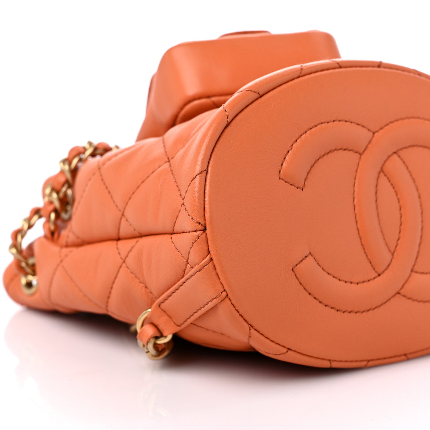 Calfskin Quilted Small CC Chain Bucket Backpack Orange