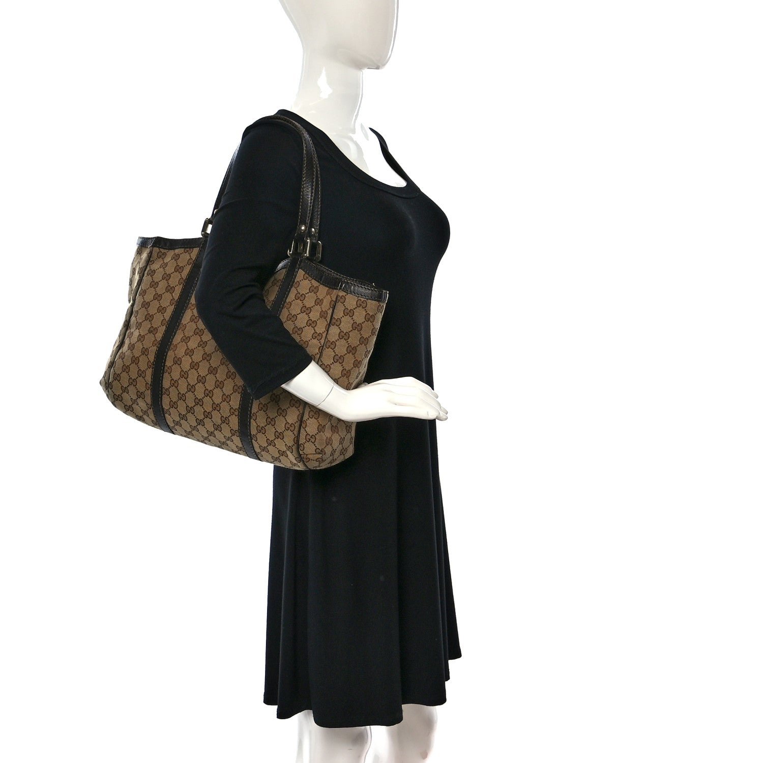 Gucci Monogram New Ladies Web Tote Dark Brown 2 of 15