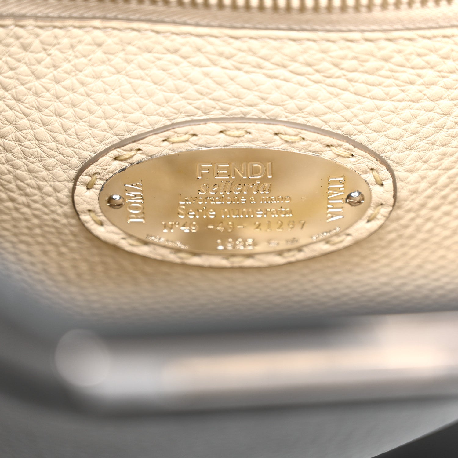 Fendi Cuoio Romano Selleria Bi-Color Large Peekaboo Iconic Satchel Asfalto Latte 7 of 12