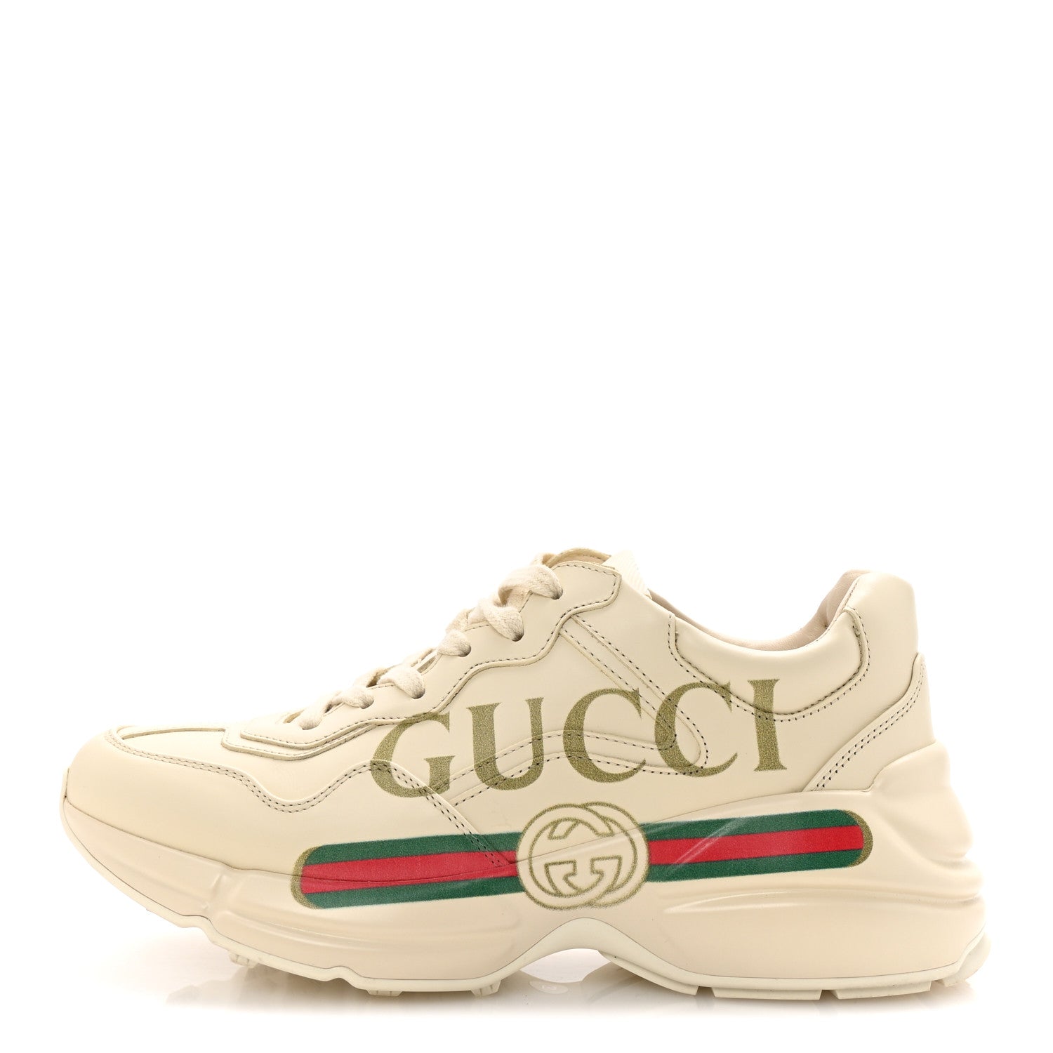 Gucci Calfskin Logo Womens Rhyton Sneakers 37 Ivory 1 of 10