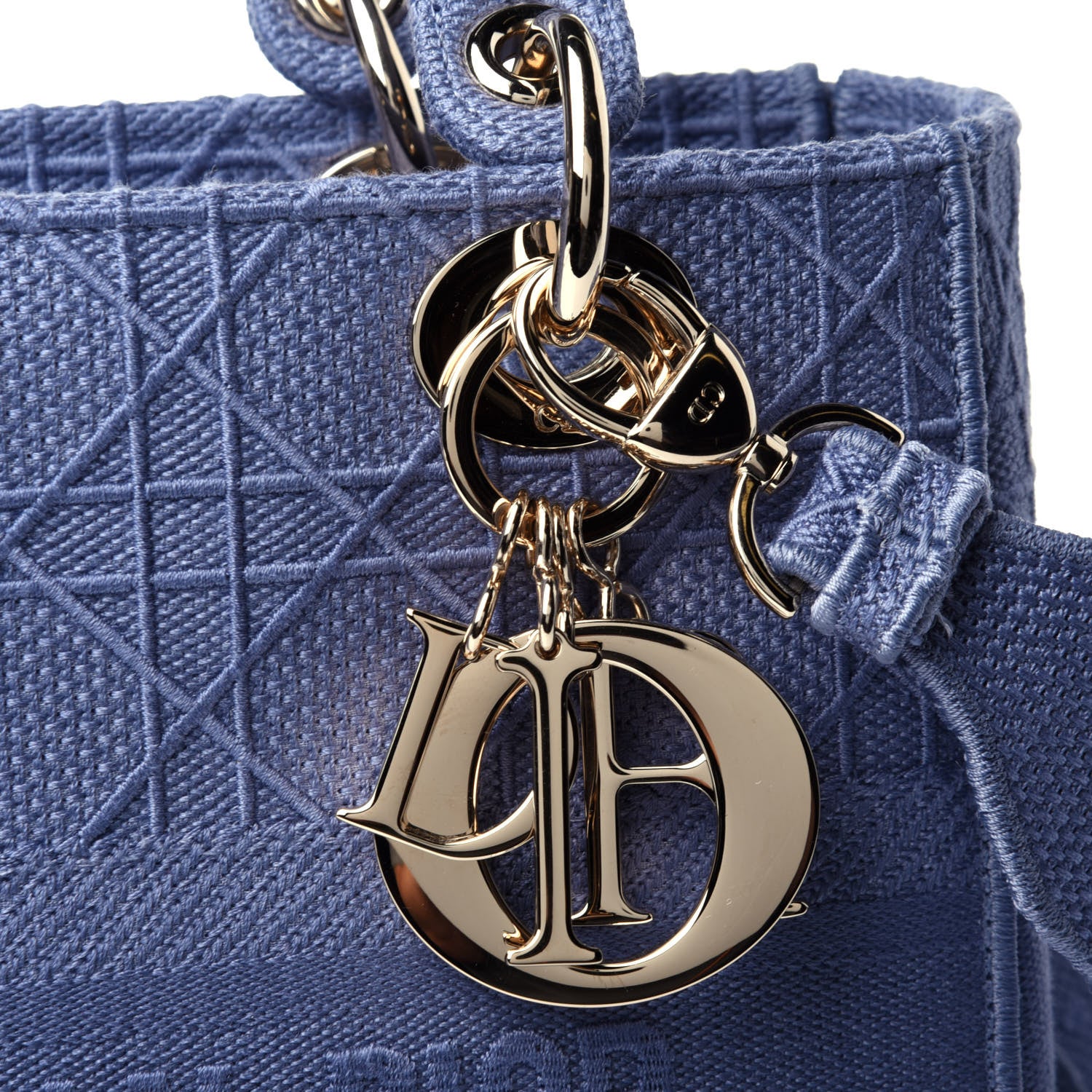 Christian Dior Canvas Embroidered Cannage Medium Lady D-Lite Blue 4 of 4