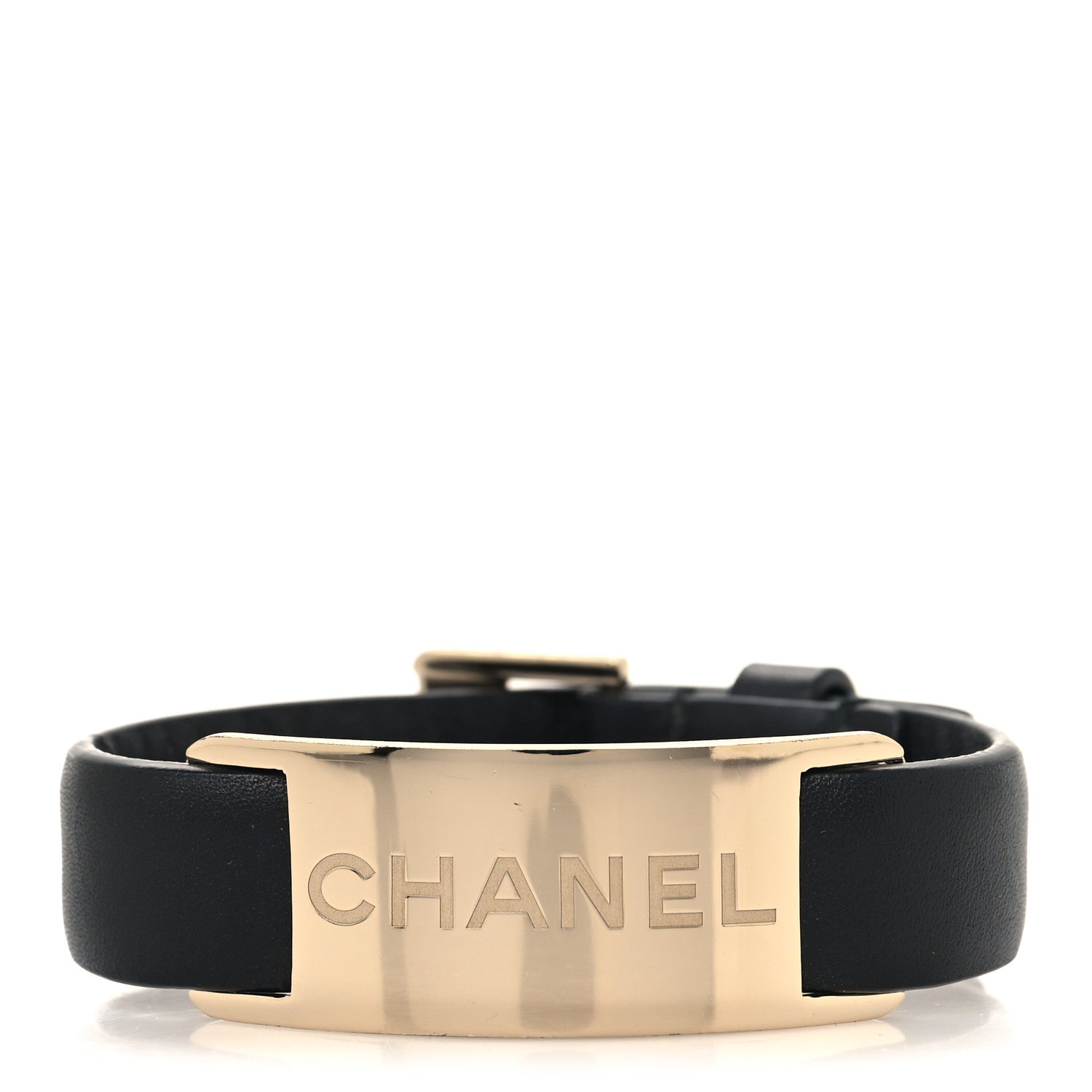 Chanel Calfskin Logo Buckle Bracelet S Black 1 of 6