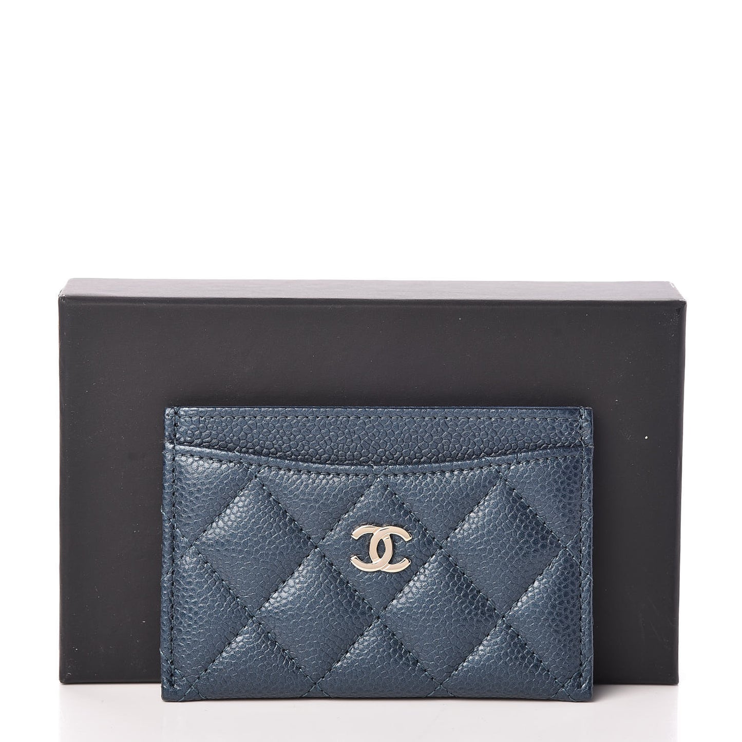 Metallic Caviar Quilted Card Holder Dark Blue