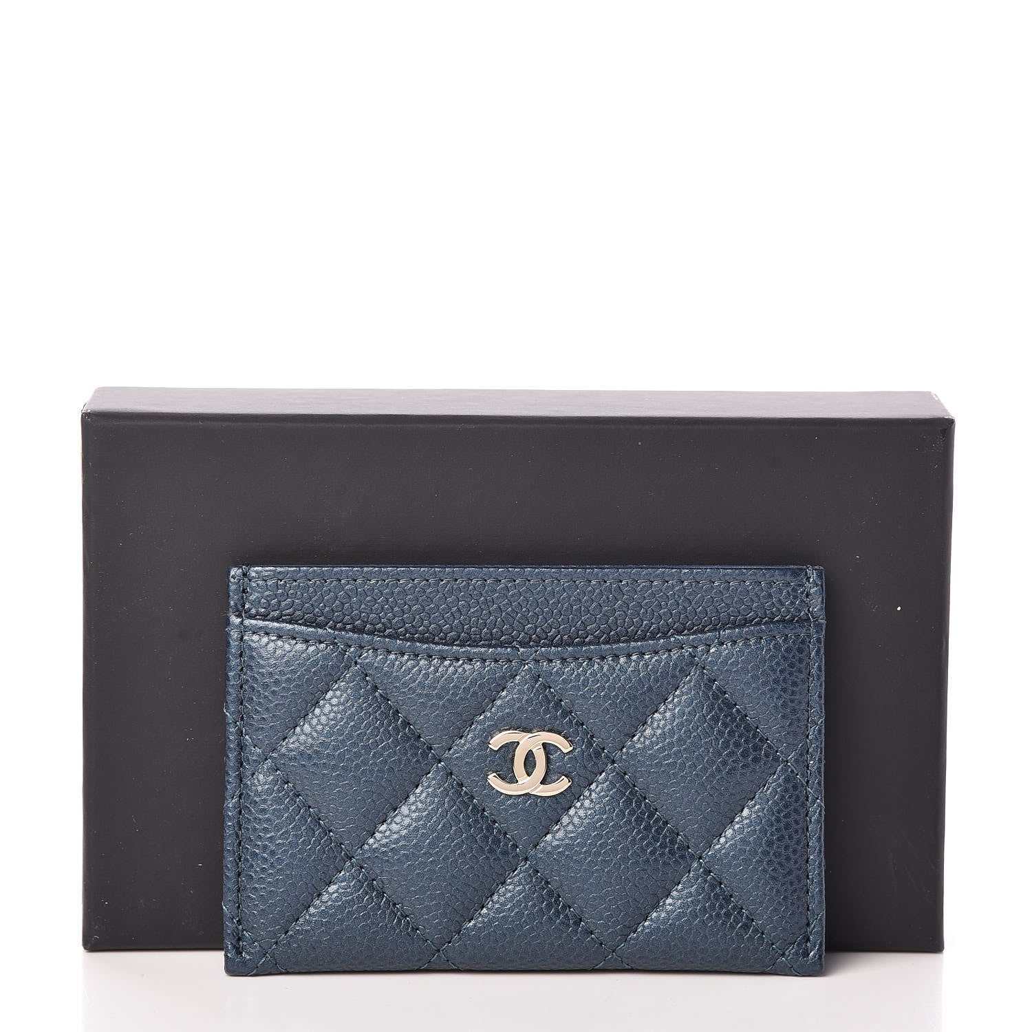 Chanel Metallic Caviar Quilted Card Holder Dark Blue 9 of 9