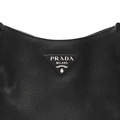 Prada Vitello Daino Soft Hobo Messenger Bag Black 7 of 9