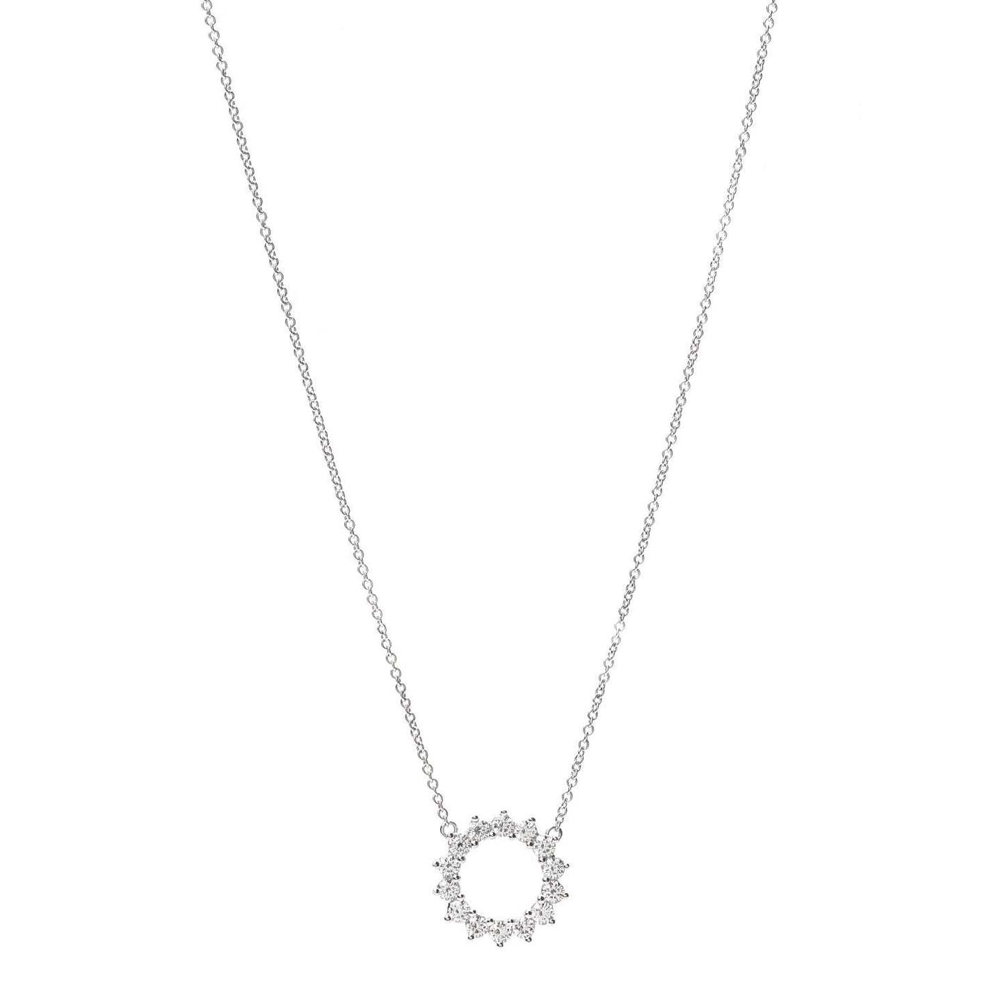 Platinum Diamond Small Open Circle Pendant Necklace