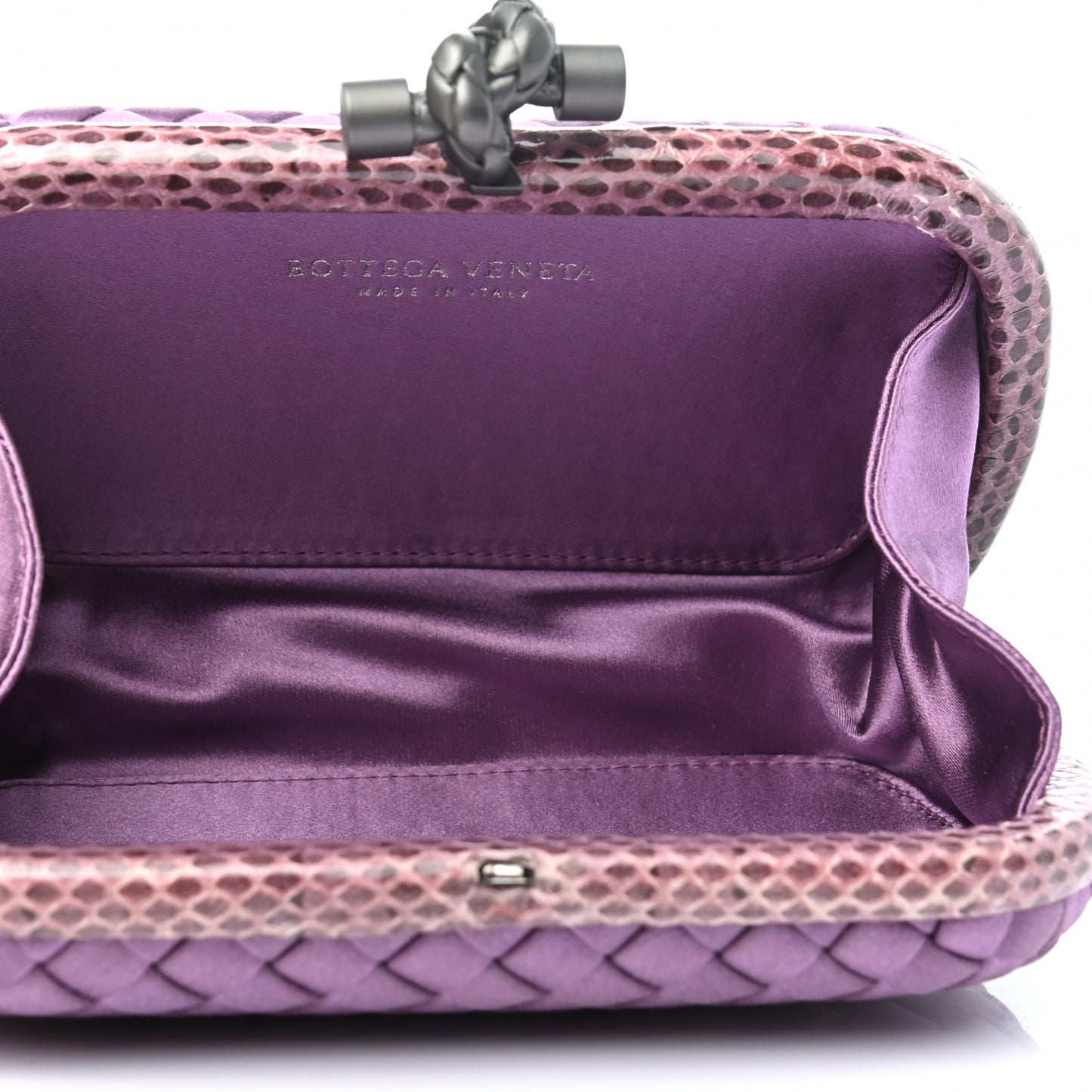 Satin Intreccio Impero Ayers Knot Clutch Purple