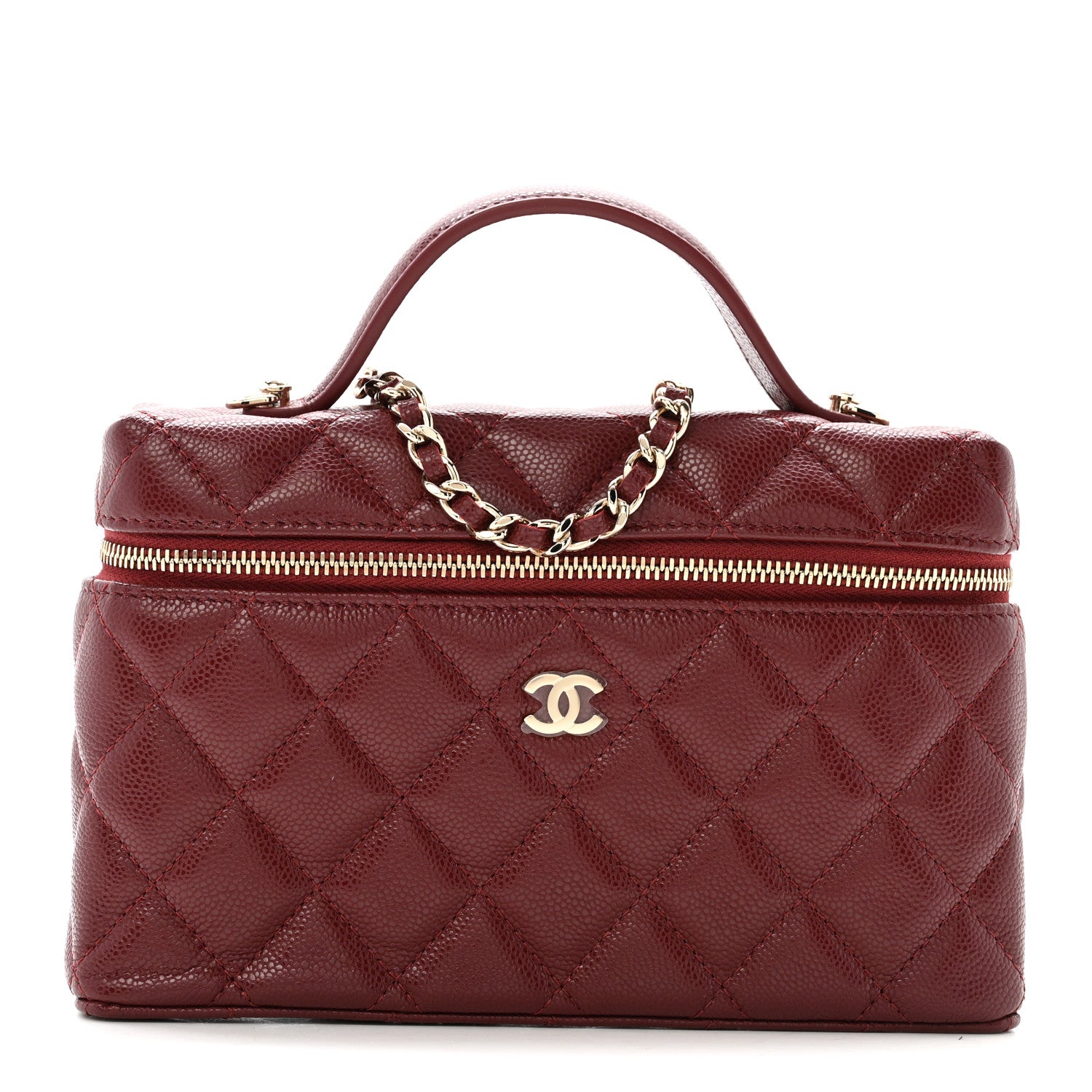 Chanel Caviar Quilted Top Handle Slim Vanity With Chain Burgundy 1 of 10