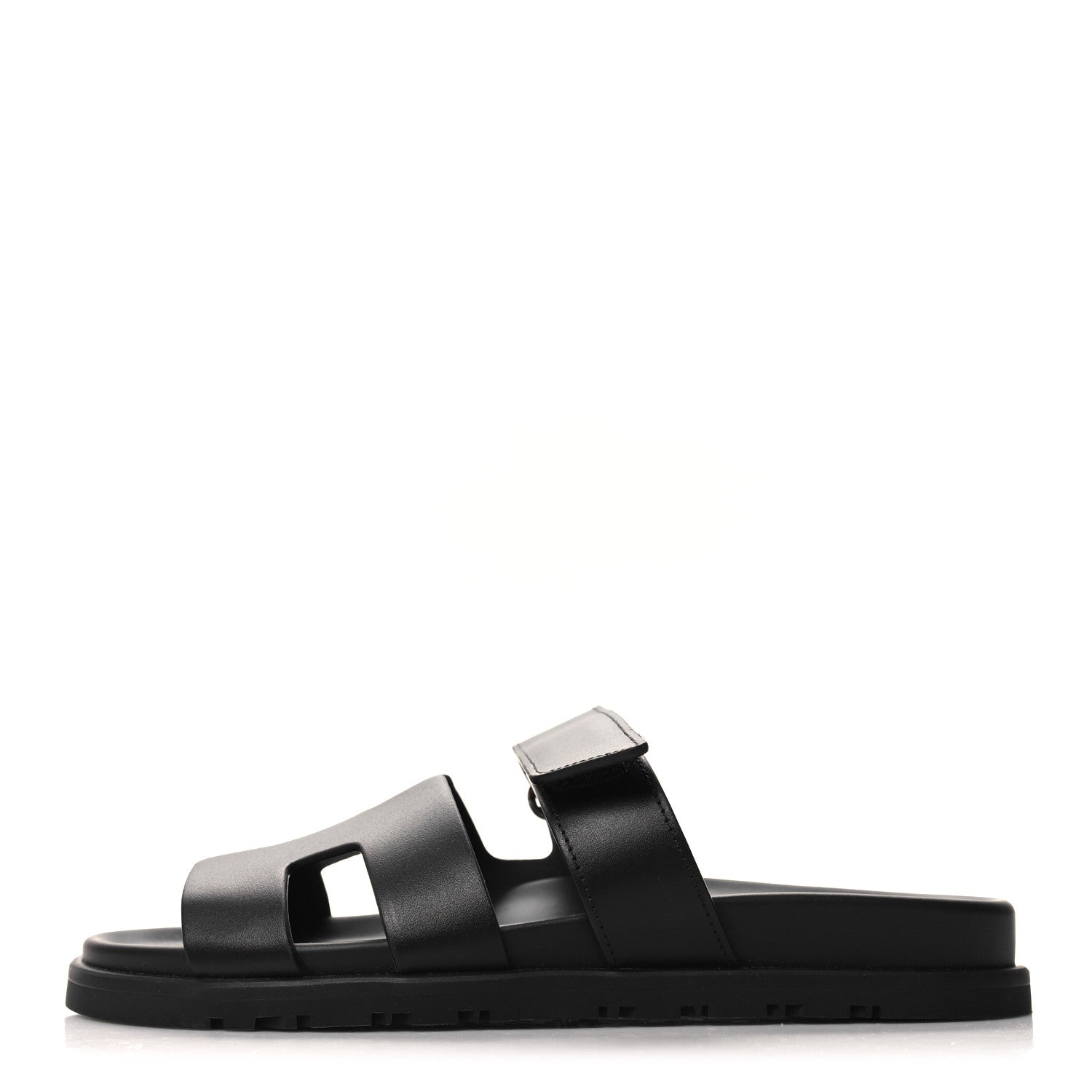 Hermes Calfskin Womens Chypre Sandals 37.5 Black 1 of 9