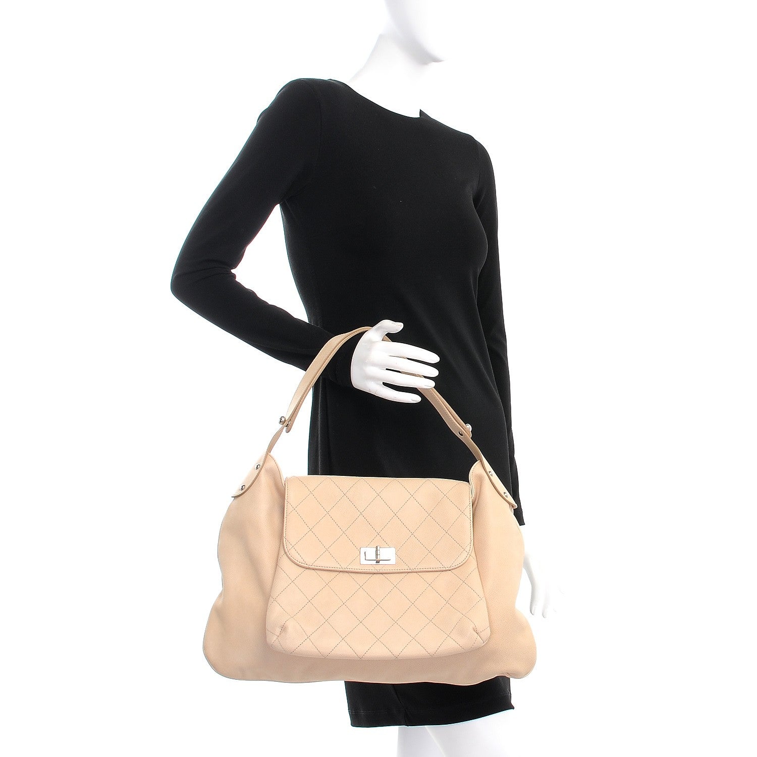 Chanel Caviar Stitched Pocket In The City Hobo Beige 2 of 7