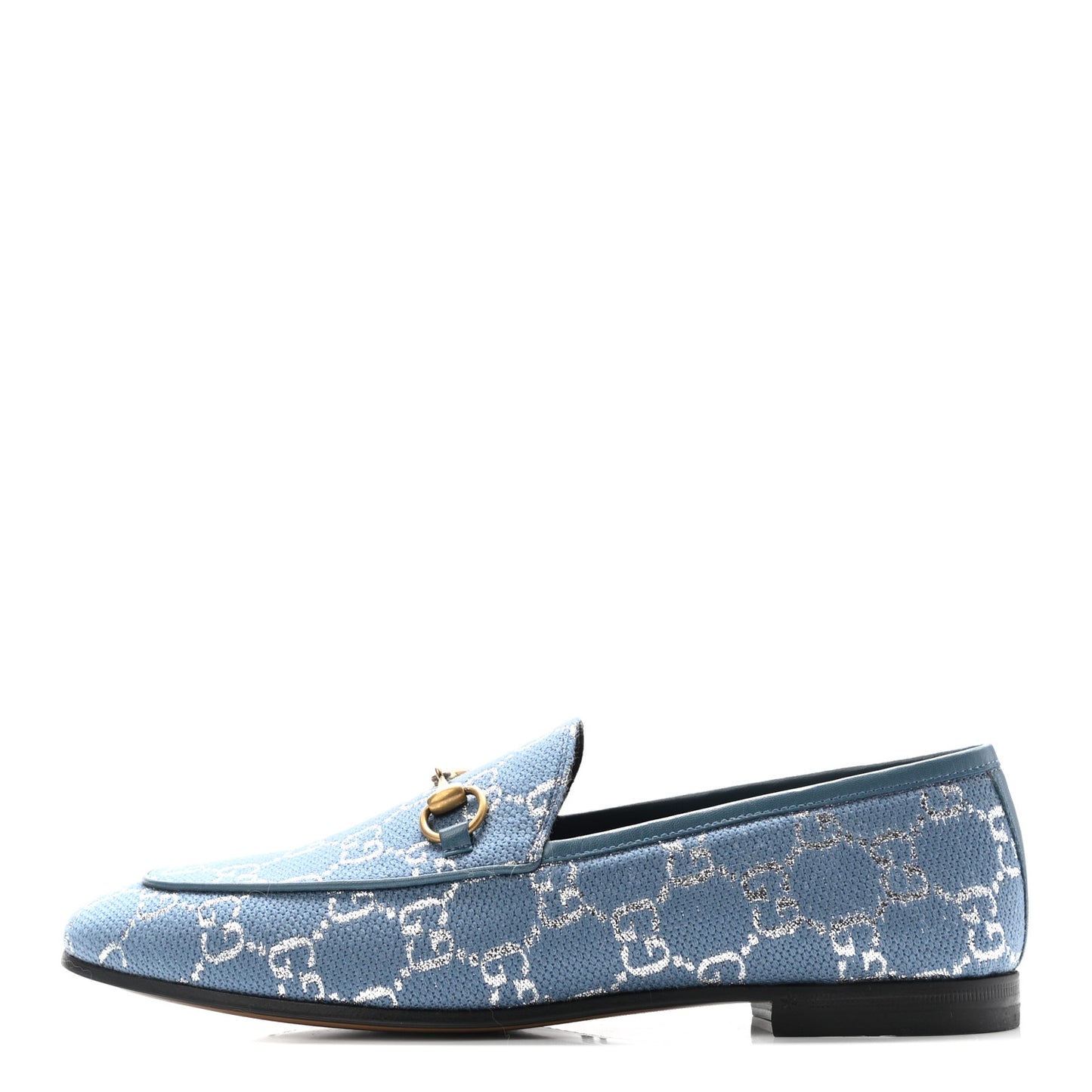 Canvas Lame GG Monogram Horsebit Womens Jordaan Loafers 38 Blue Silver