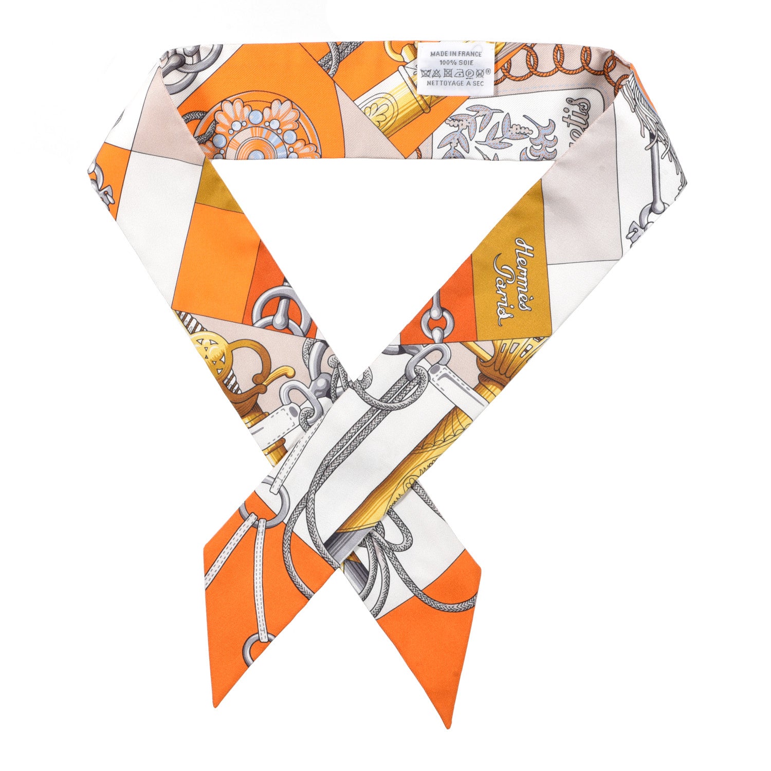 Hermes Silk Cliquetis Twilly Orange White Gold 1 of 4