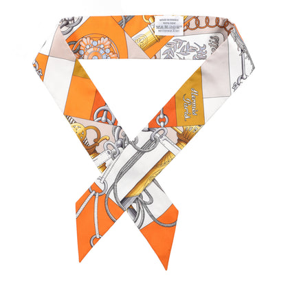 Hermes Silk Cliquetis Twilly Orange White Gold 1 of 4