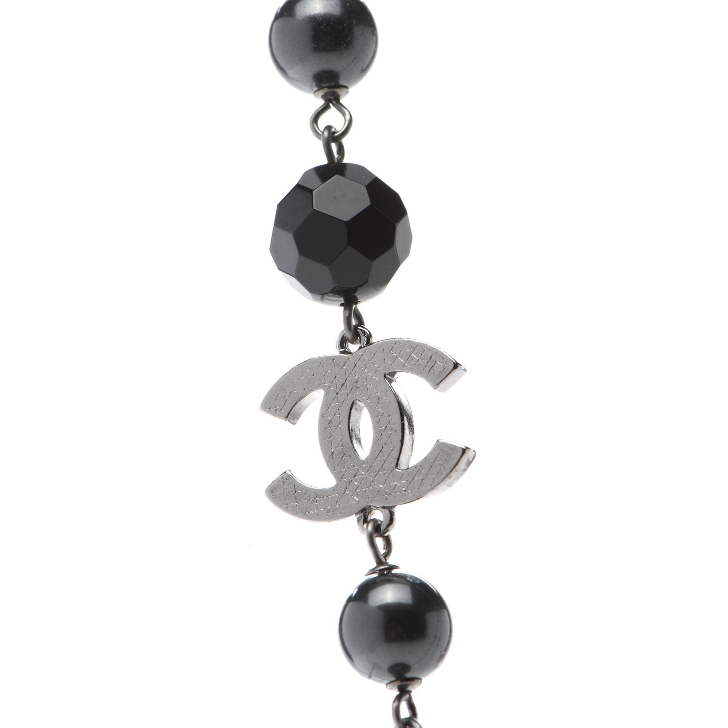 Ruthenium Pearl Beaded CC Long Necklace Black