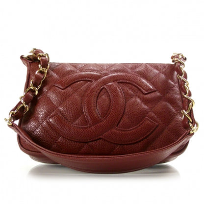 Chanel Caviar Quilted Pochette Dark Red 1 of 10