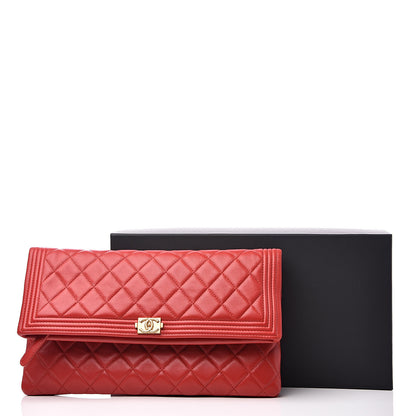 Chanel Lambskin Quilted Beauty CC Boy Clutch Red 13 of 13