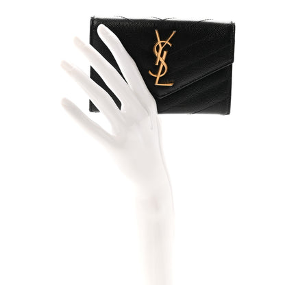 Saint Laurent Grain De Poudre Matelasse Chevron Small Monogram Envelope Wallet Black 2 of 6