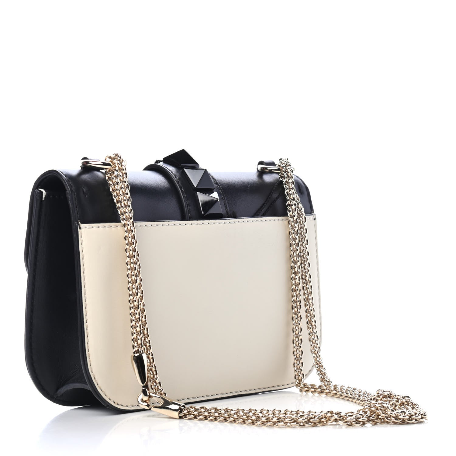 Valentino Garavani Vitello Small Glam Lock Rockstud Flap Black Light Ivory 2 of 4