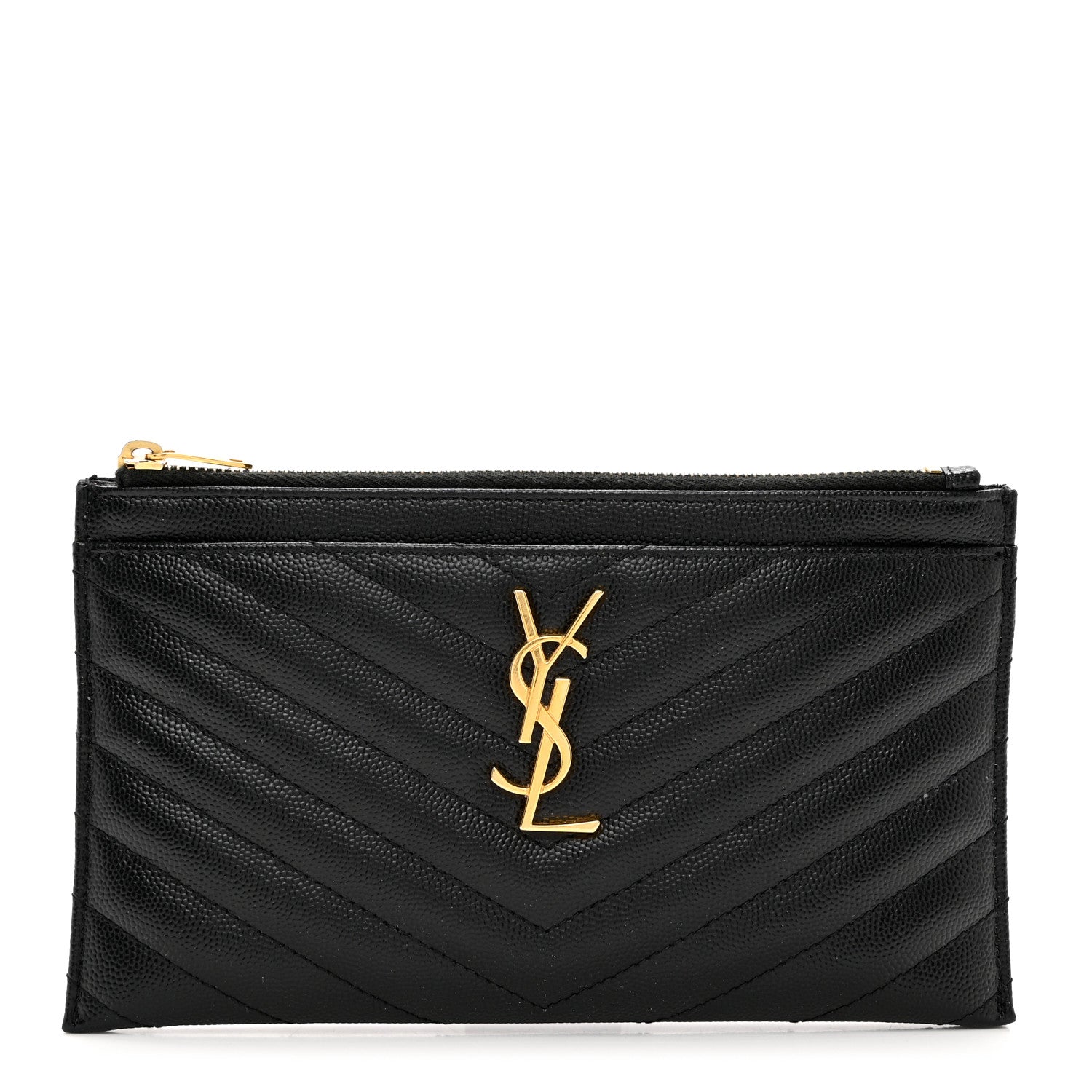 Saint Laurent Grain De Poudre Chevron Monogram Bill Pouch Black 1 of 7