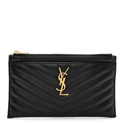 Saint Laurent Grain De Poudre Chevron Monogram Bill Pouch Black 1 of 7