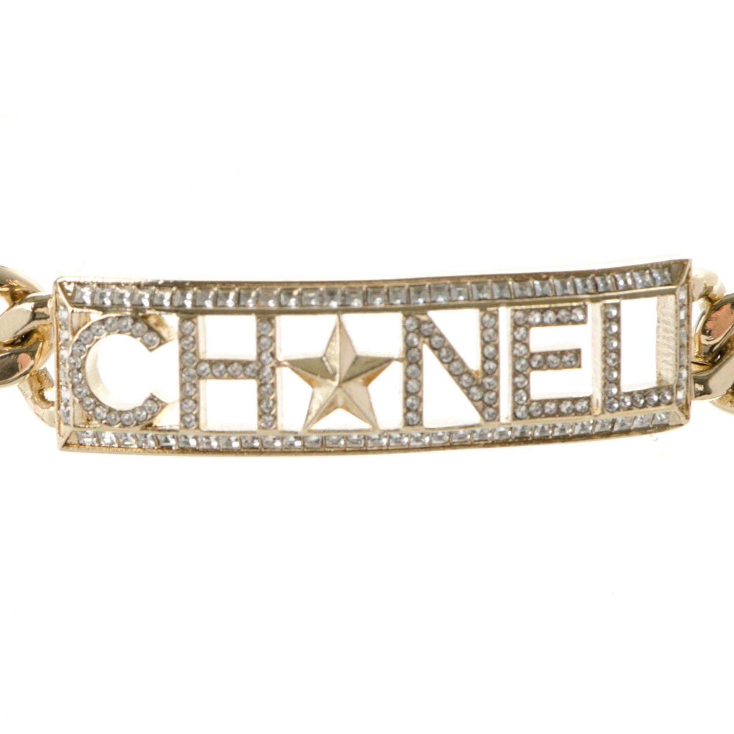 Chanel Crystal Chain Link Choker Necklace Gold 4 of 4