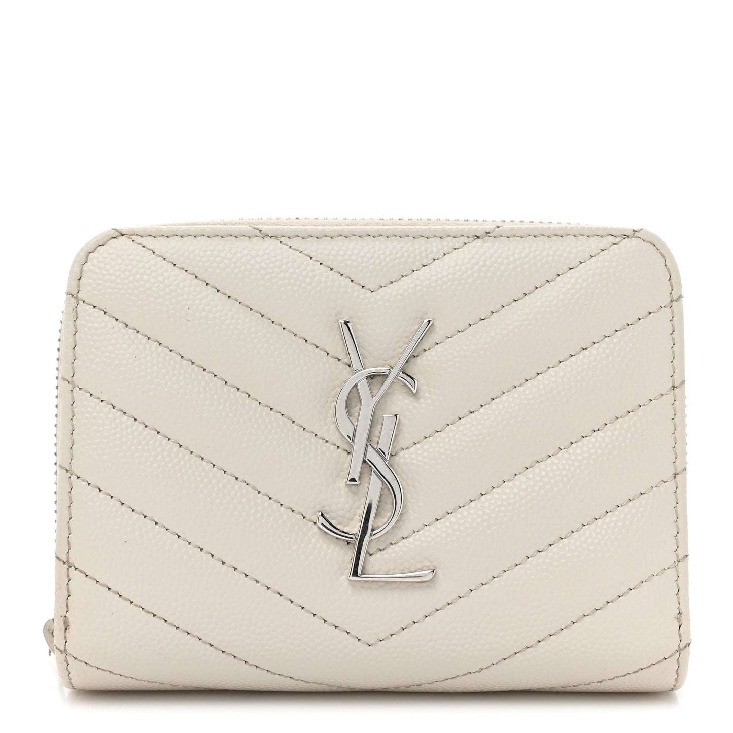 Grain De Poudre Matelasse Chevron Monogram Compact Zip Around Wallet Ivory