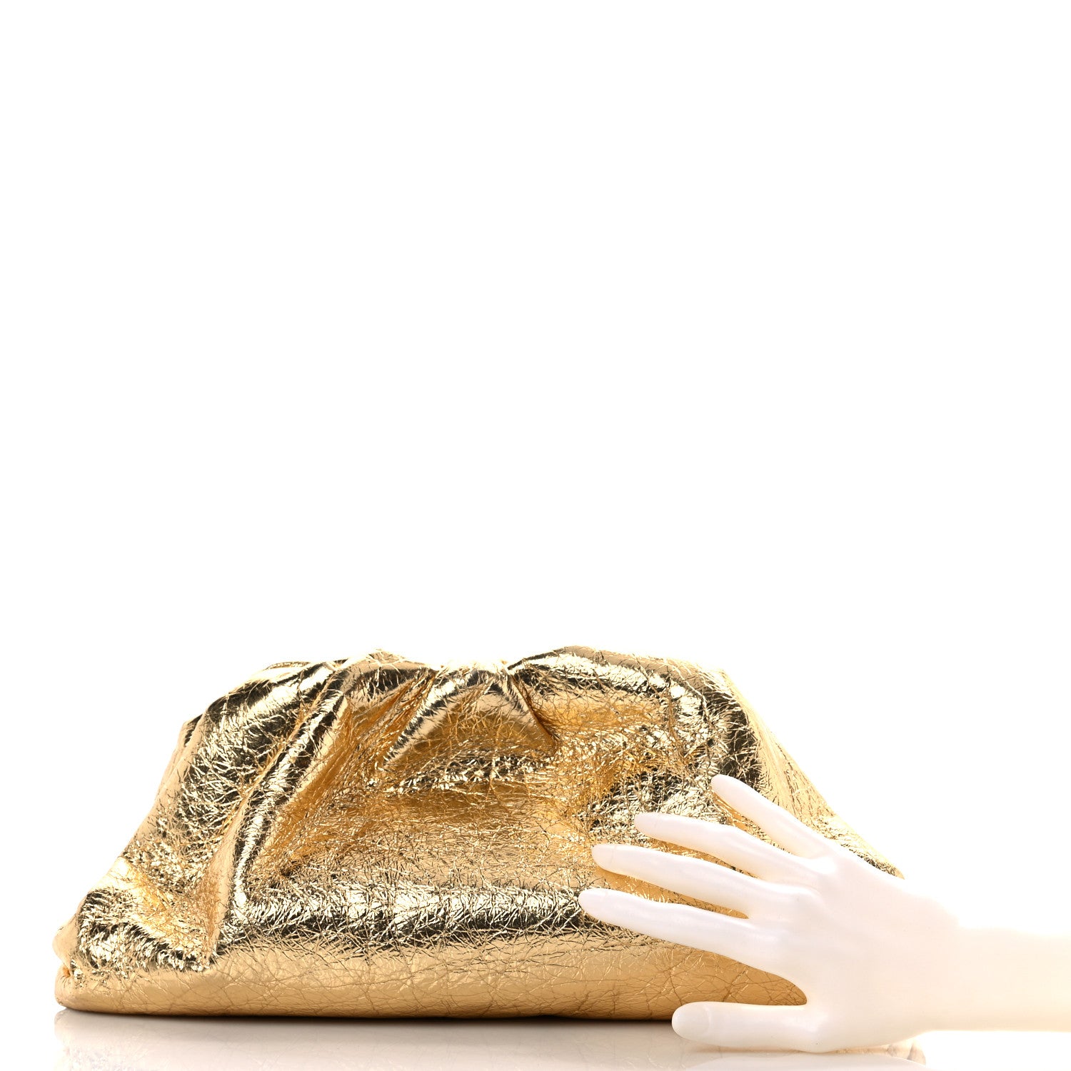 Bottega Veneta Metallic Crinkled Lambskin The Pouch Oversized Clutch Oro 3 of 13