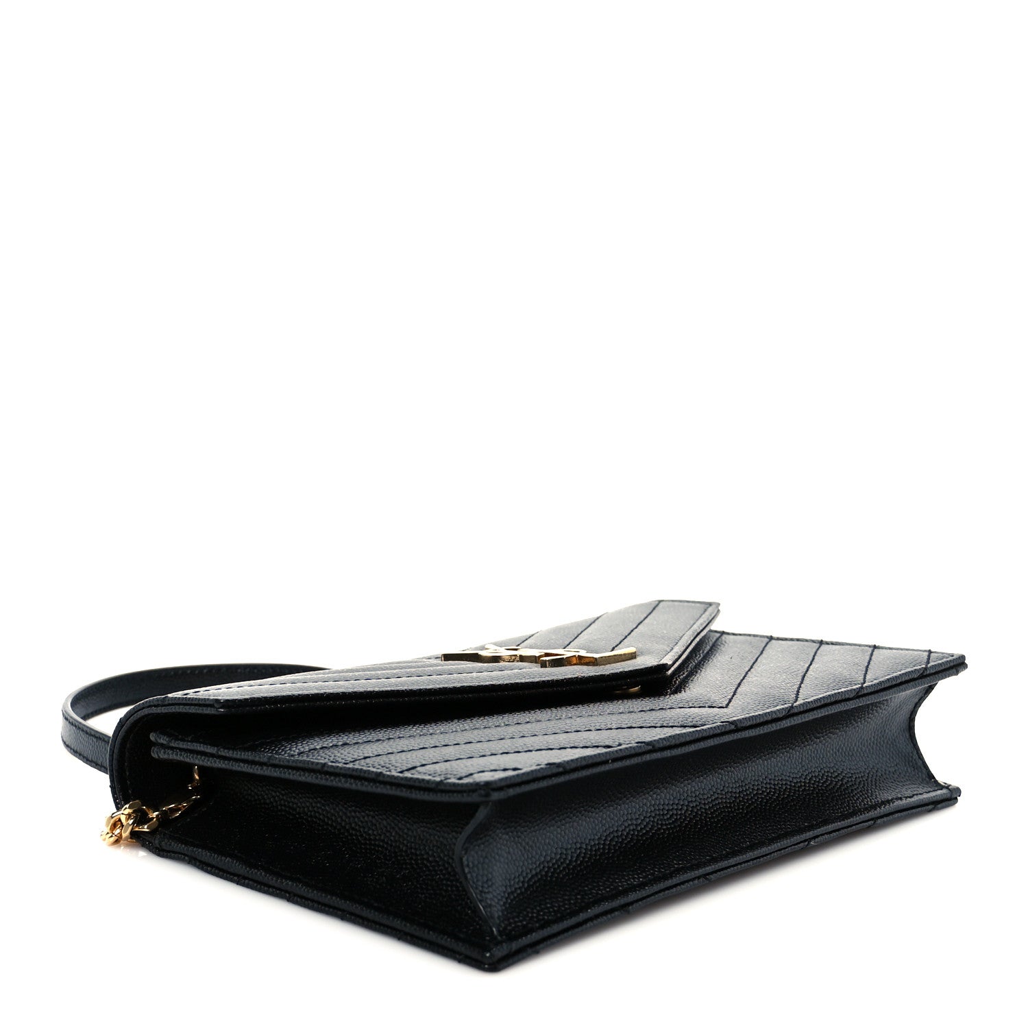 Saint Laurent Grain De Poudre Matelasse Chevron Monogram Envelope Chain Wallet Black 8 of 20