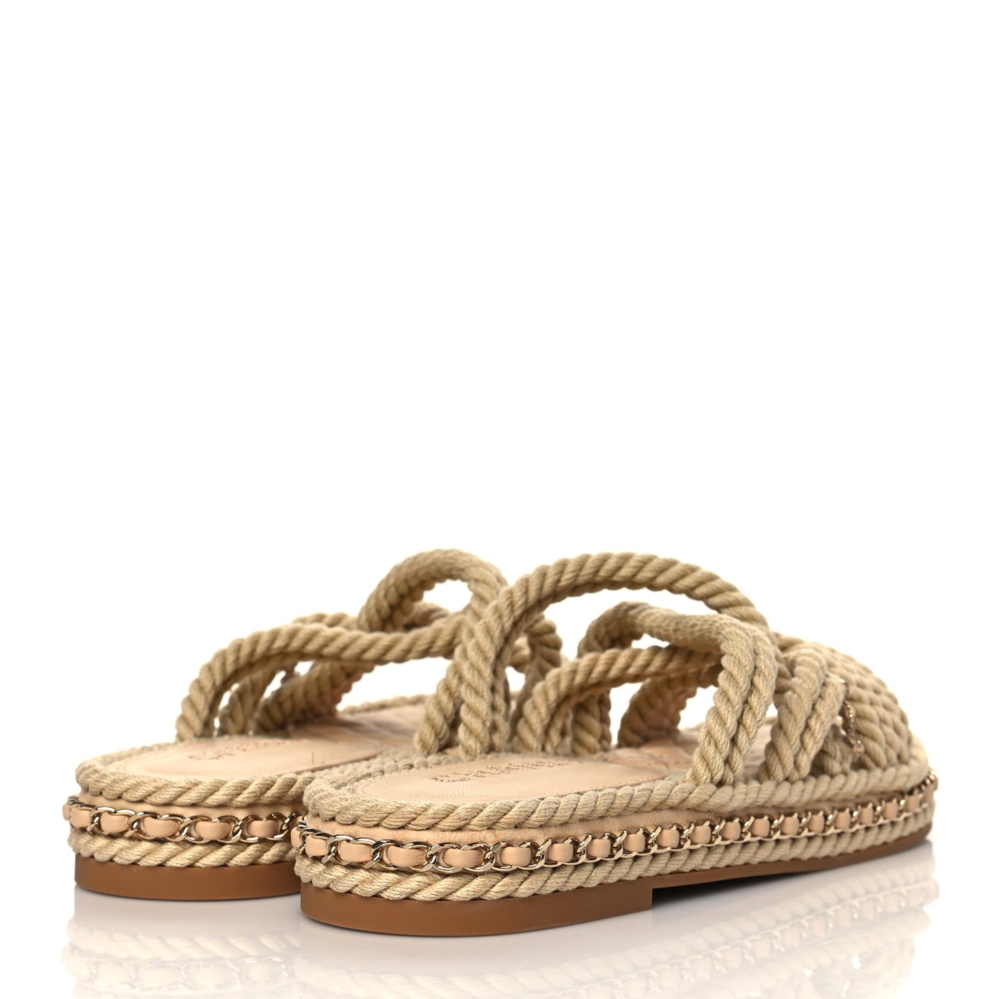 Cord Lambskin Chain Slide Sandals 38 Beige