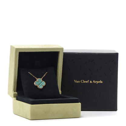 Van Cleef & Arpels 18K Yellow Gold Malachite Vintage Alhambra Pendant Necklace 8 of 8