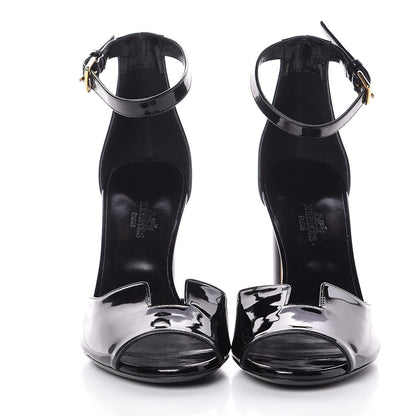 Hermes Patent Calfskin Madison 90 Sandals 37.5 Black 2 of 9