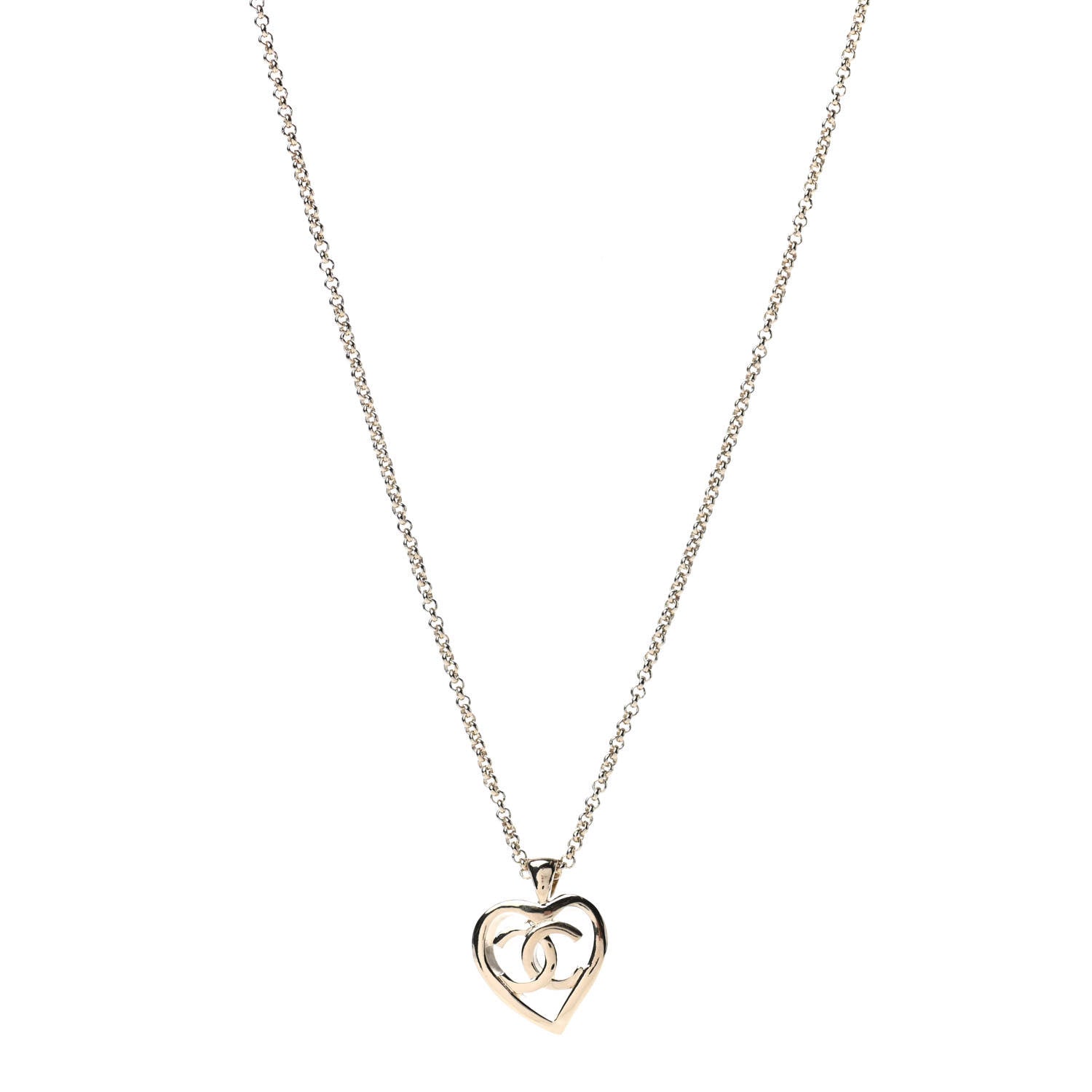 Chanel CC Heart Chain Pendant Necklace Gold 1 of 5