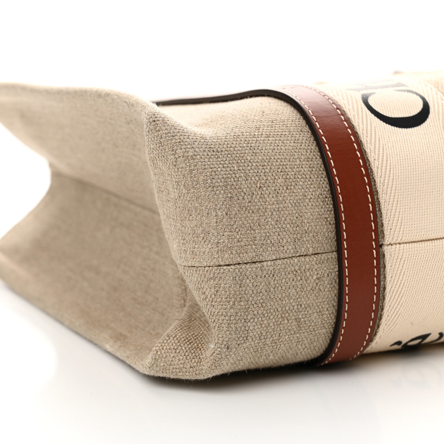 Chloe Linen Calfskin Medium Woody Ribbon Tote White Brown 9 of 10