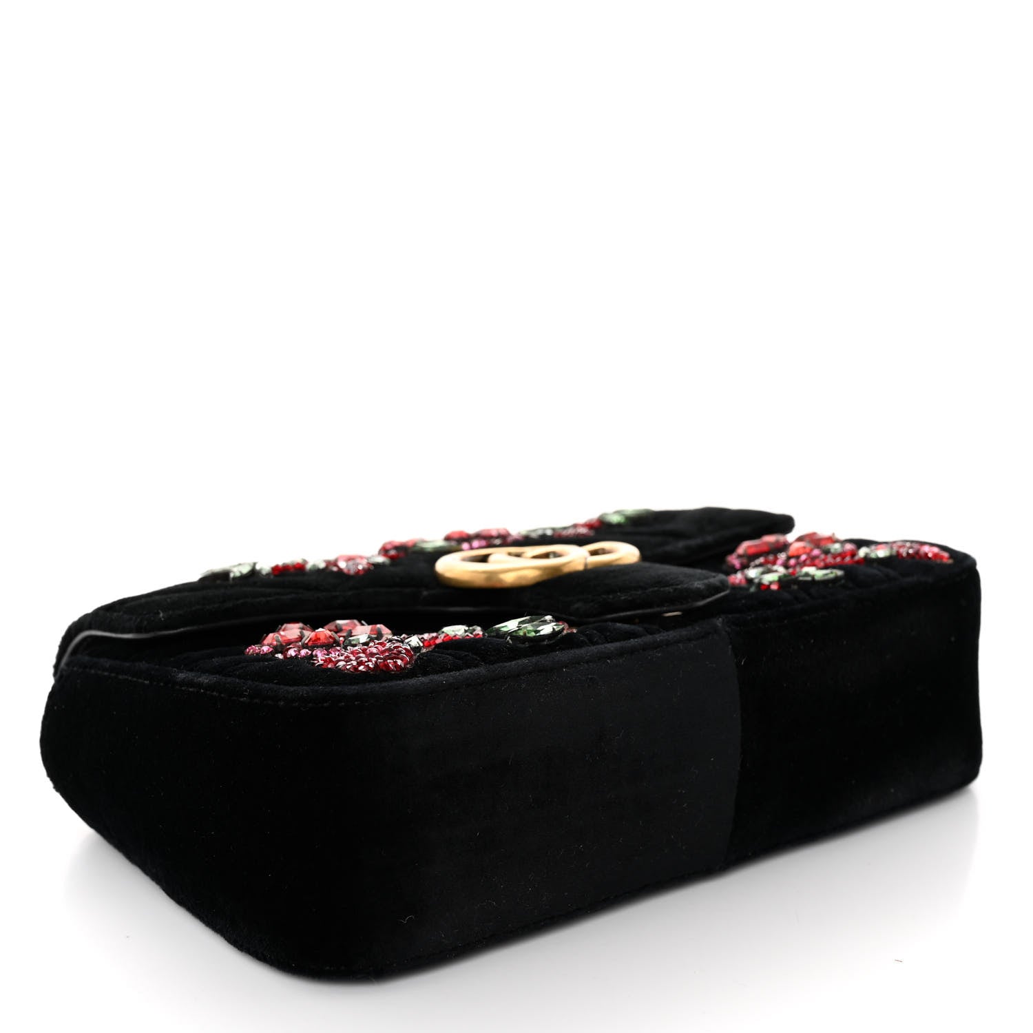 Gucci Velvet Matelasse Embroidered Mini GG Marmont Shoulder Bag Black 4 of 9