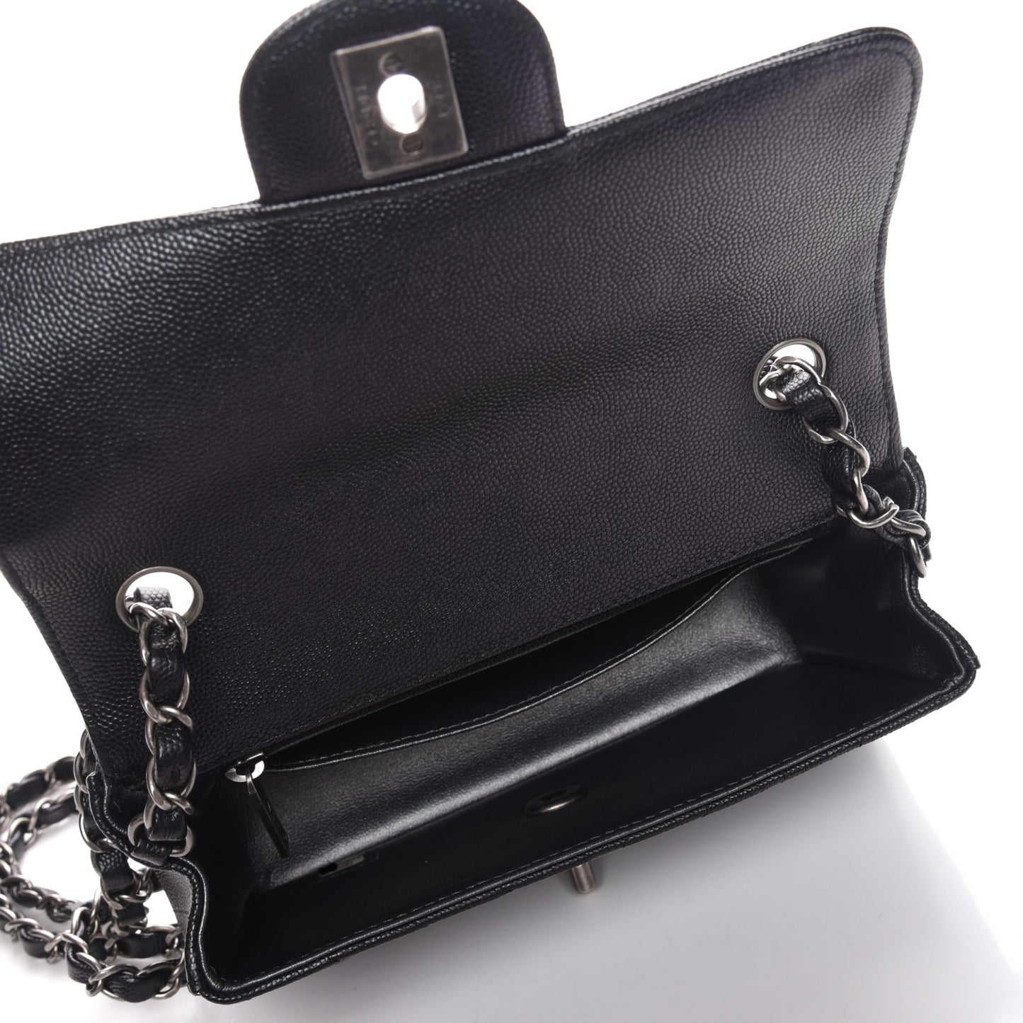 Caviar Chevron Quilted Mini Rectangular Flap Black