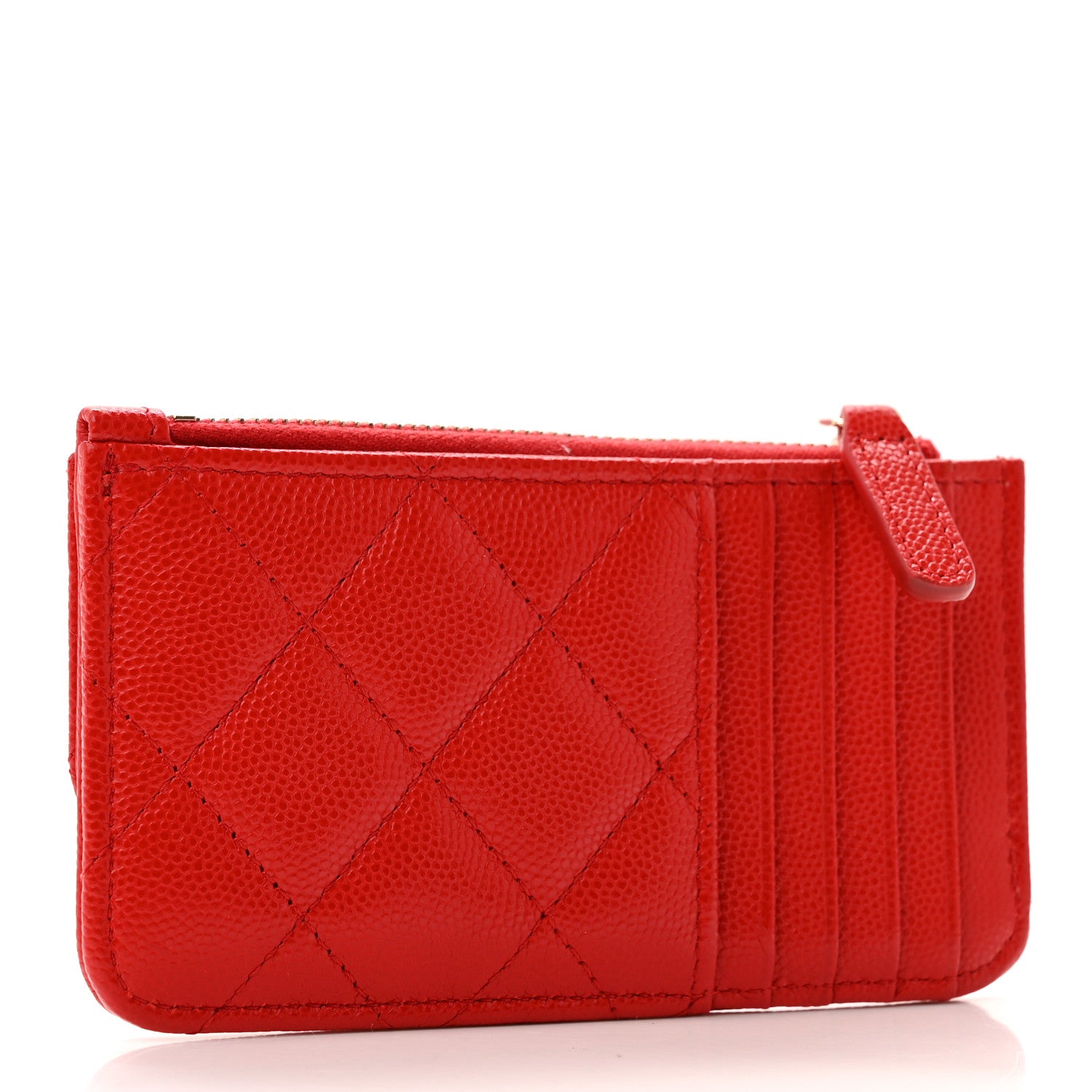 Chanel Caviar Quilted Flap Zip Card Holder Red 2 of 10