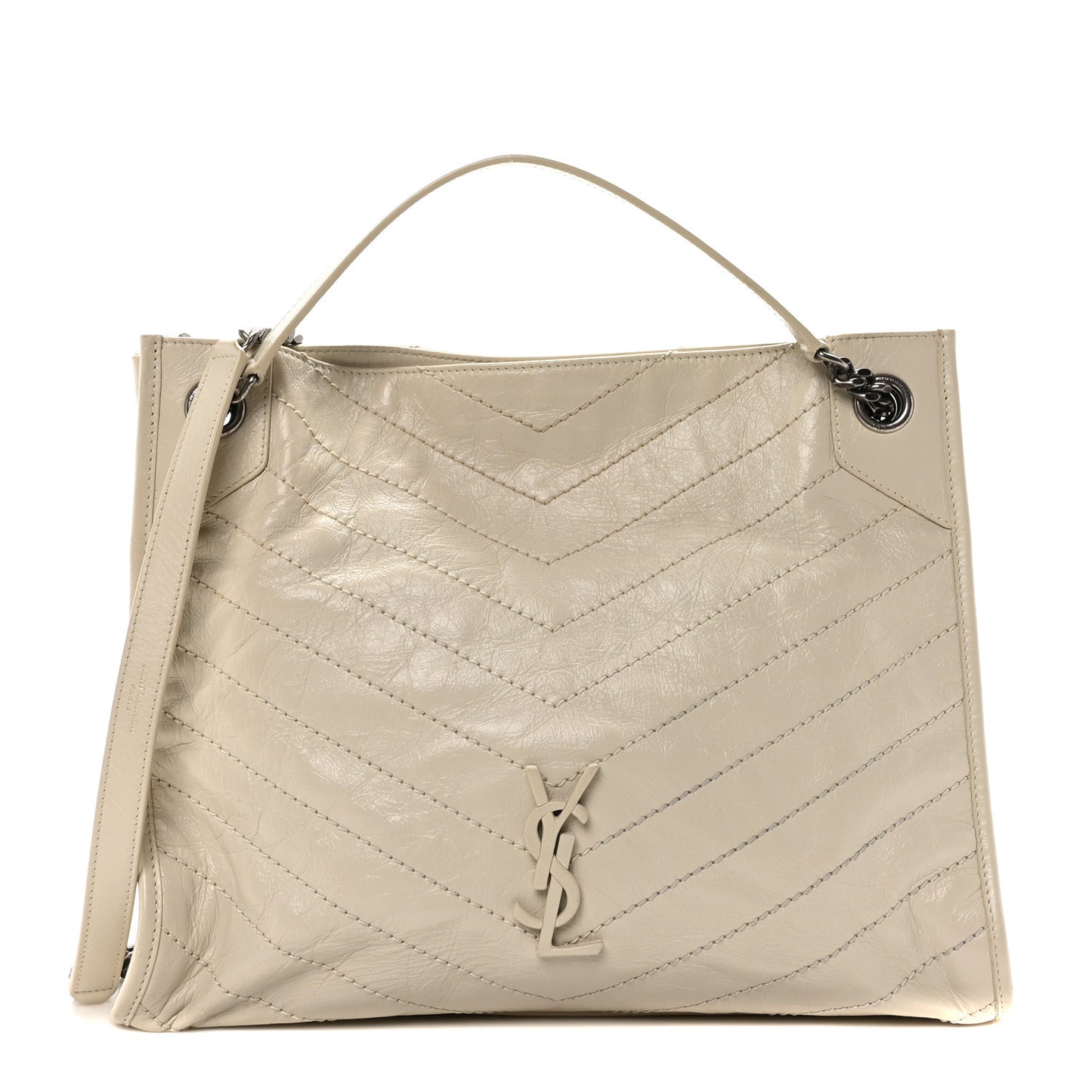 Crinkled Calfskin Matelasse Monogram Medium Niki Shopper Tote Crema Soft