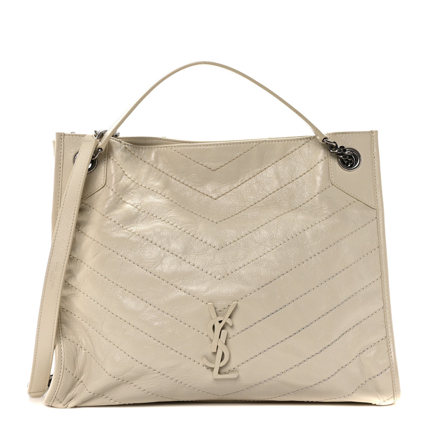 Saint Laurent Crinkled Calfskin Matelasse Monogram Medium Niki Shopper Tote Crema Soft 1 of 9