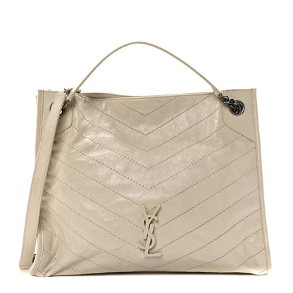 Saint Laurent Crinkled Calfskin Matelasse Monogram Medium Niki Shopper Tote Crema Soft 1 of 9
