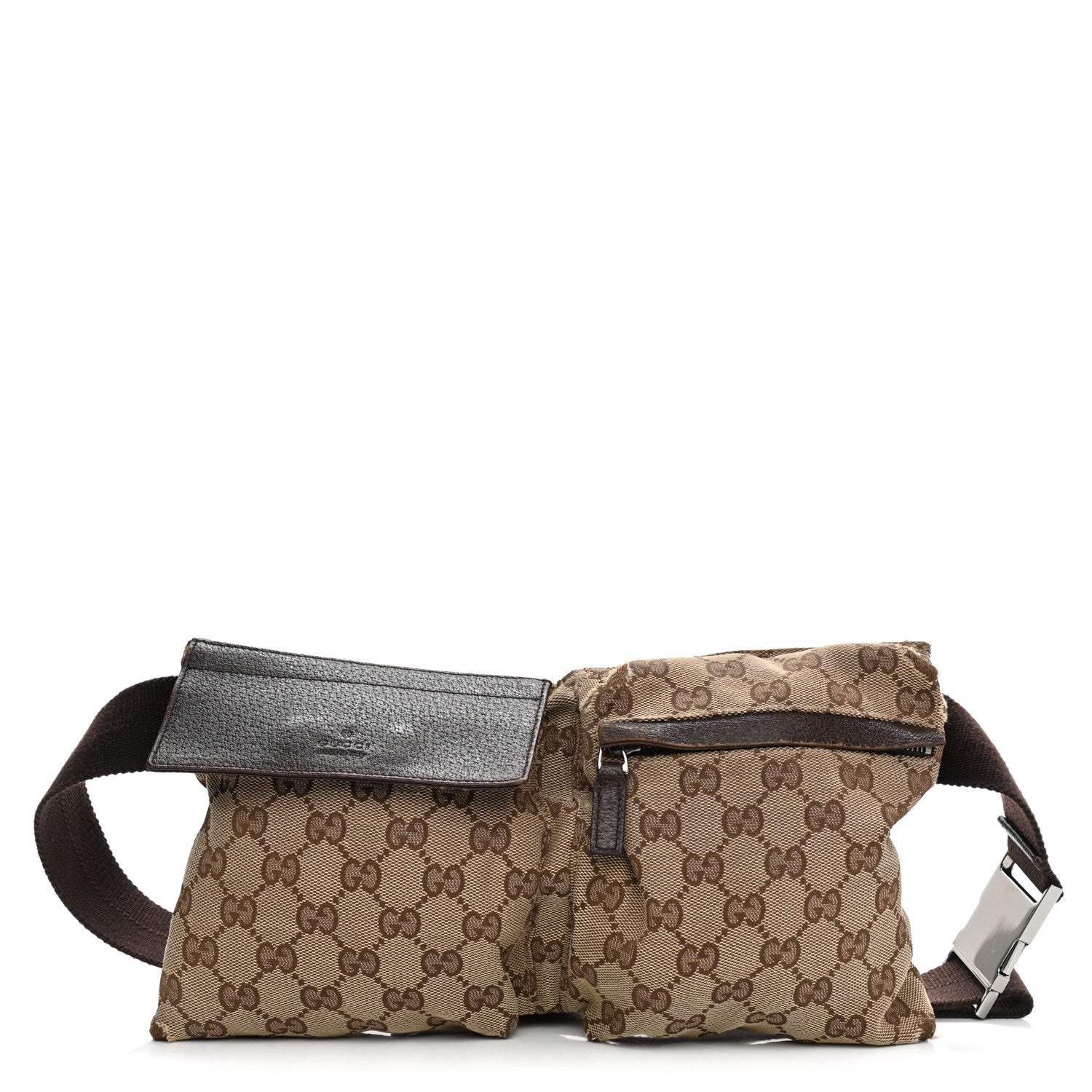 Gucci GG Monogram Double Pocket Belt Bag Dark Brown 1 of 13