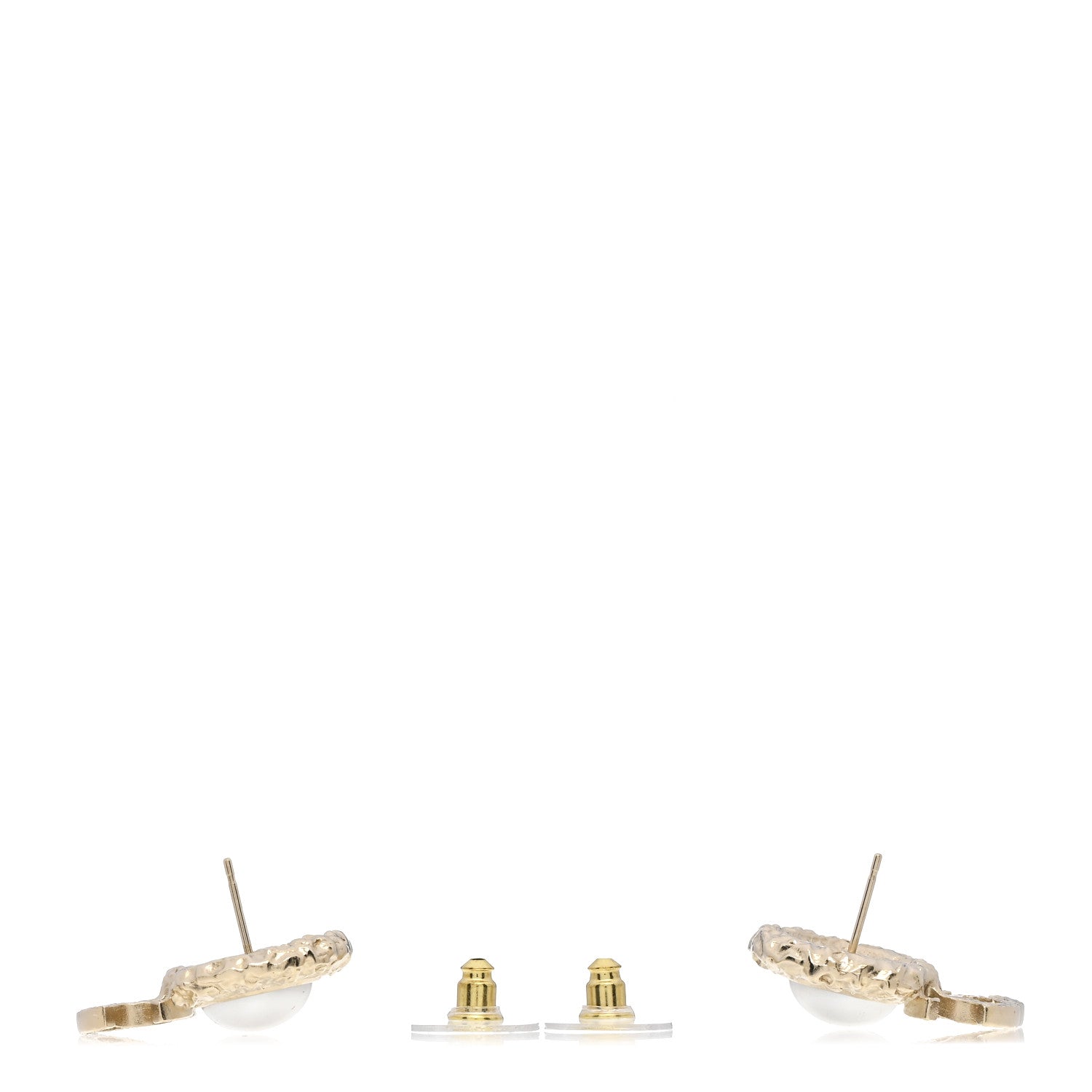 Chanel Crystal Pearl Textured CC Round Drop Earrings Gold 3 of 4