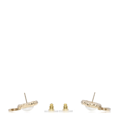 Chanel Crystal Pearl Textured CC Round Drop Earrings Gold 3 of 4