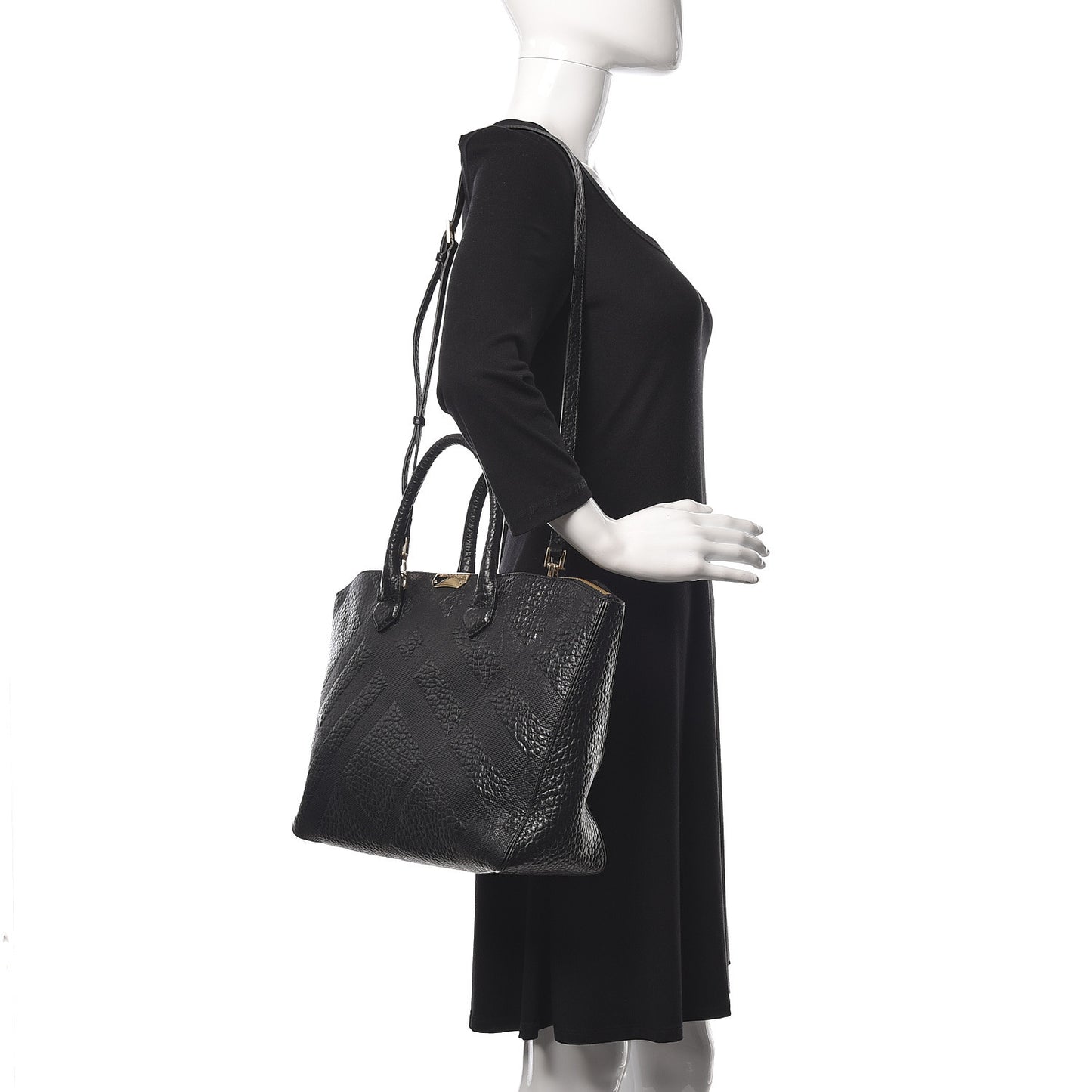 Heritage Grain Check Embossed Medium Dewsbury Tote Black