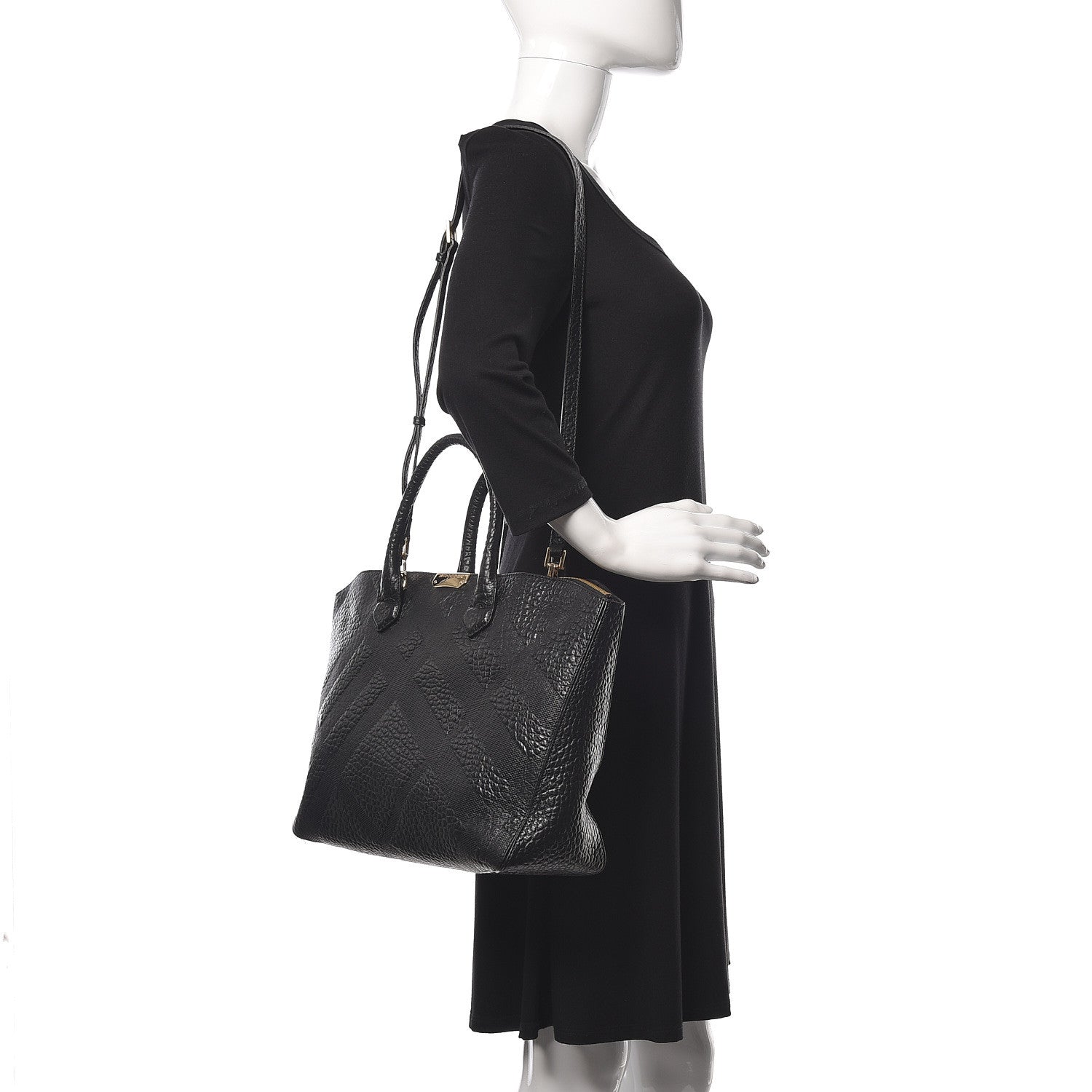 Burberry Heritage Grain Check Embossed Medium Dewsbury Tote Black 2 of 12