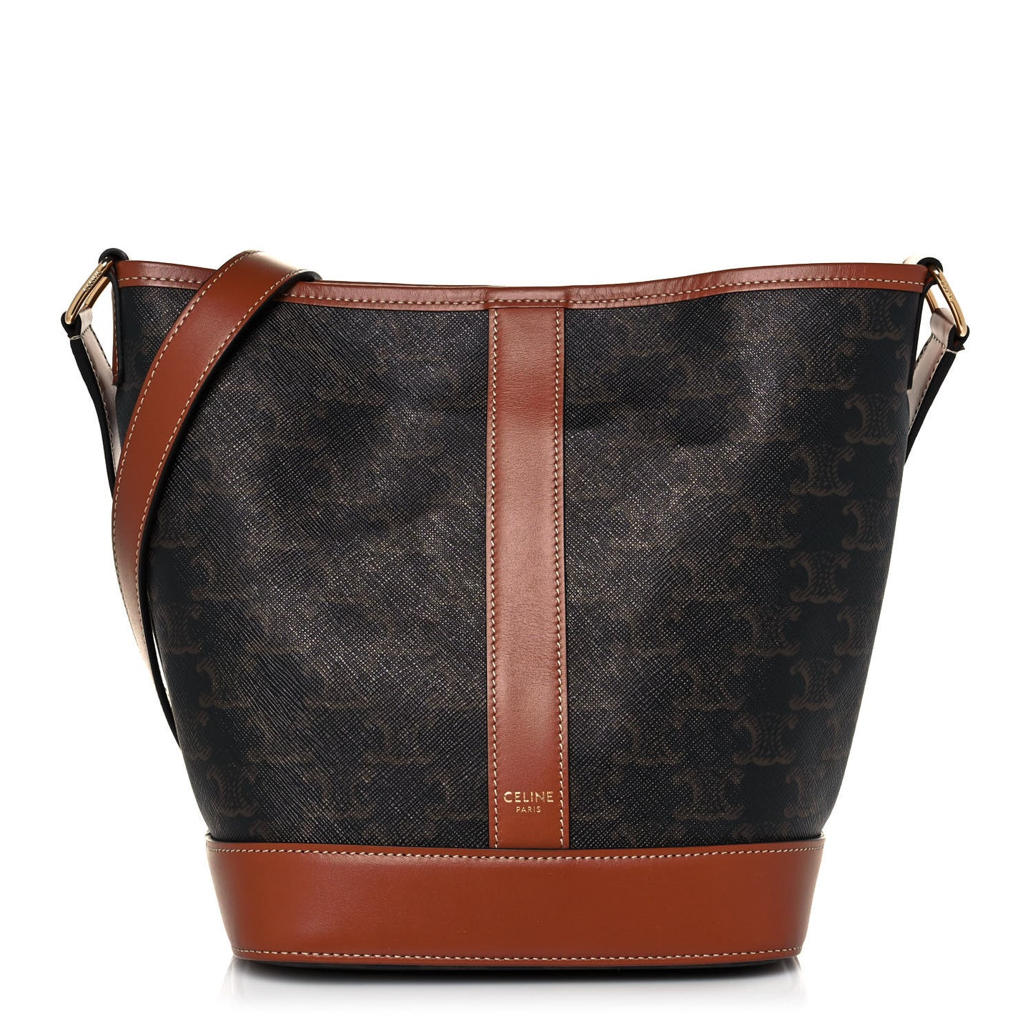 Triomphe Canvas Calfskin Small Bucket Bag Tan