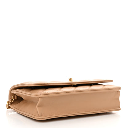 Chanel Lambskin Quilted CC Pearl Crush Wallet on Chain WOC Beige 4 of 13