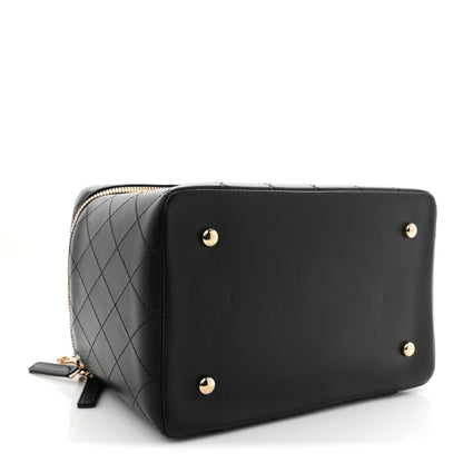 Chanel Lambskin Flat Quilted Knock On Wood Large Vanity Case Black 4 of 11
